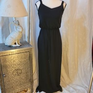 NWT LILDY sz sm-med black tie waist maxi dress, side slit, adjustable straps
